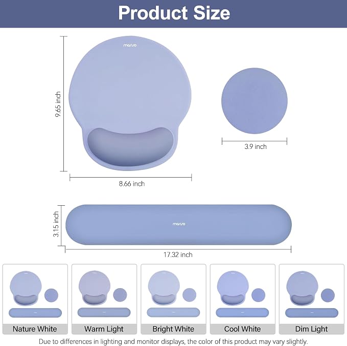 MOSISO Wrist Rest Support for Mouse Pad&Keyboard Set, Stone Blue | Circle Curved Ergonomic Mousepad Non-Slip Base Home/Office Pain Relief&Easy Typing Pad with Soft Cloth&Silicone Lining - Image 6