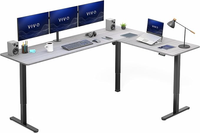 VIVO Dark Gray 84 x 63 in Corner Standing Desk, DESK-E3CTBG-84 | Electric, Large Reversible L-Shaped Table, Sit Stand Height Adjustable, Memory Controller, Office Furniture Sets, Black Frame by Unknown