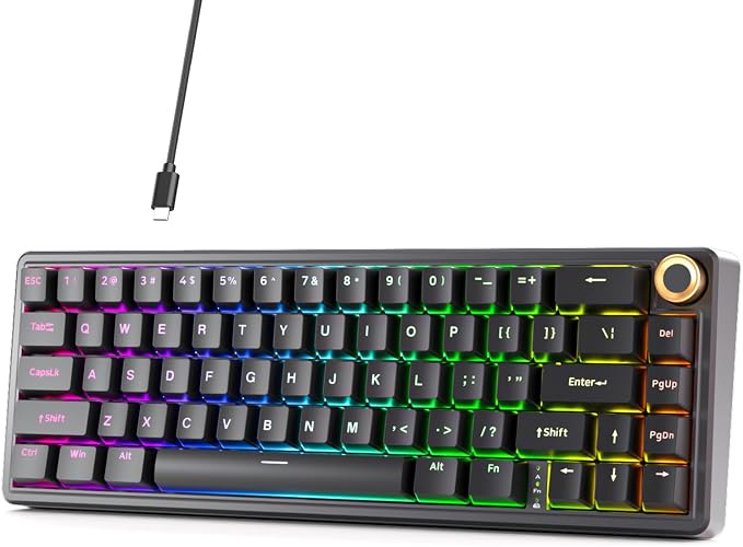 DIERYA DK68E 60% Mechanical Gaming Keyboard, Hot-Swappable, Wired, Black | Gasket Mount, Pre-Lubed Linear Switches, 5-Layer Foam, Programmable, Volume Knob, RGB Backlight, Double-Shot Keycaps by DIERYA