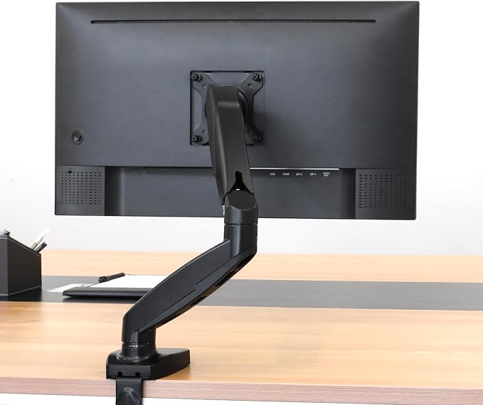 Amazon Basics Gas Spring Single Monitor Arm Desk Mount, Adjustable Tension, Fits 15–27 Inch Monitors, Supports 4.4–15.4 lbs, VESA 75x75/100x100, Black - Image 7