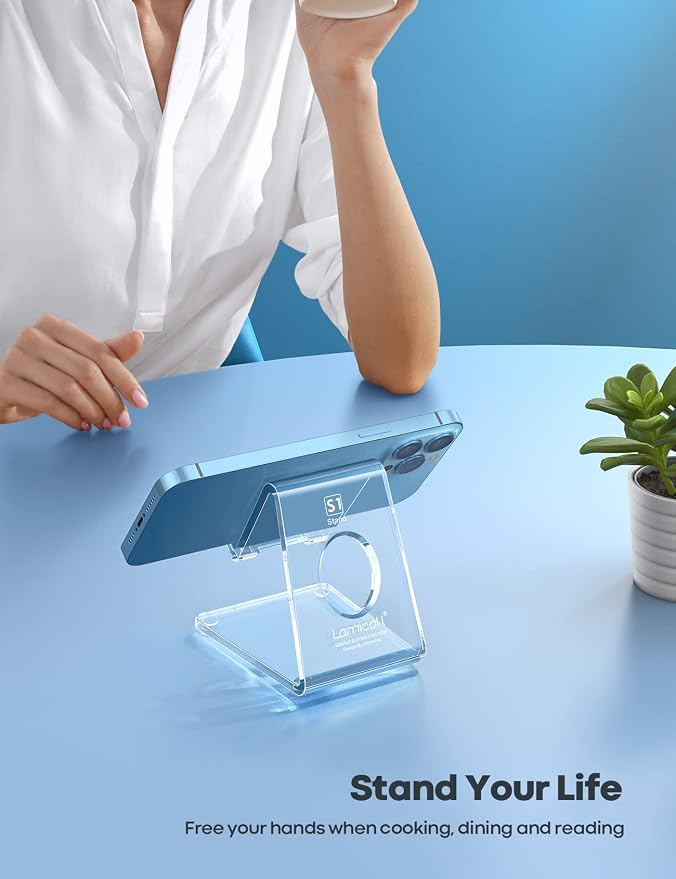 Lamicall Clear Acrylic Cell Phone Stand, Office Desk Decor Accessories | Office Cubicle Decor, Accessories & Workspace Organizers for Women, Teacher Desk Essentials, Cute Work From Home Supplies - Image 2