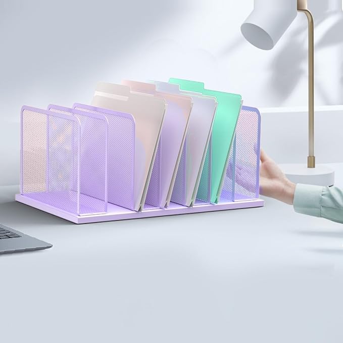 Kuntine.B 7-Section Upright Desk File Organizer Purple 2 Pack | Vertical, Mesh, Metal, Assembly, Stability, Sturdiness, Organization, Standing - Image 5