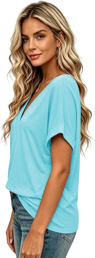 T Shirts Short Sleeve V Neck Tees Womens Tops Beach Vacation Fashion Clothes 2026 Casual Summer Spring Fall Outfits - Image 3