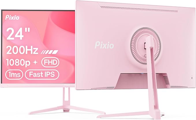 Pixio PX248 Wave Pink 24 inch 200Hz Refresh Rate FHD 1080p Resolution Fast IPS Panel 1ms GTG Response Time Built-in Speakers Gaming Monitor with Adaptive Sync by Pixio