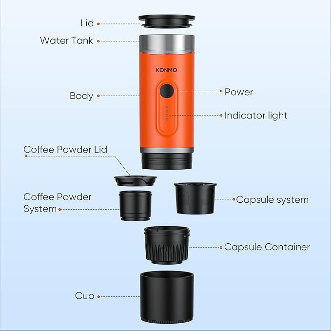 Portable Espresso Machine for Travel, Self-Heating Coffee Maker Works with Capsules & Ground Coffee, Type-C Rechargeable for Outdoor Camping Car RV Business Trips - Image 6