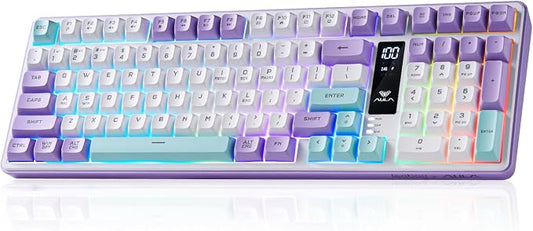 Aula S99pro V2 Wireless Gaming Keyboard,Silent Computer Keyboards,Creamy Membrane Keyboard with Number Pad,Tri-Mode Bluetooth/2.4GHz/USB-C,RGB Backlit,Digital Display Screen - Star Illusion Purple by LEOBOG