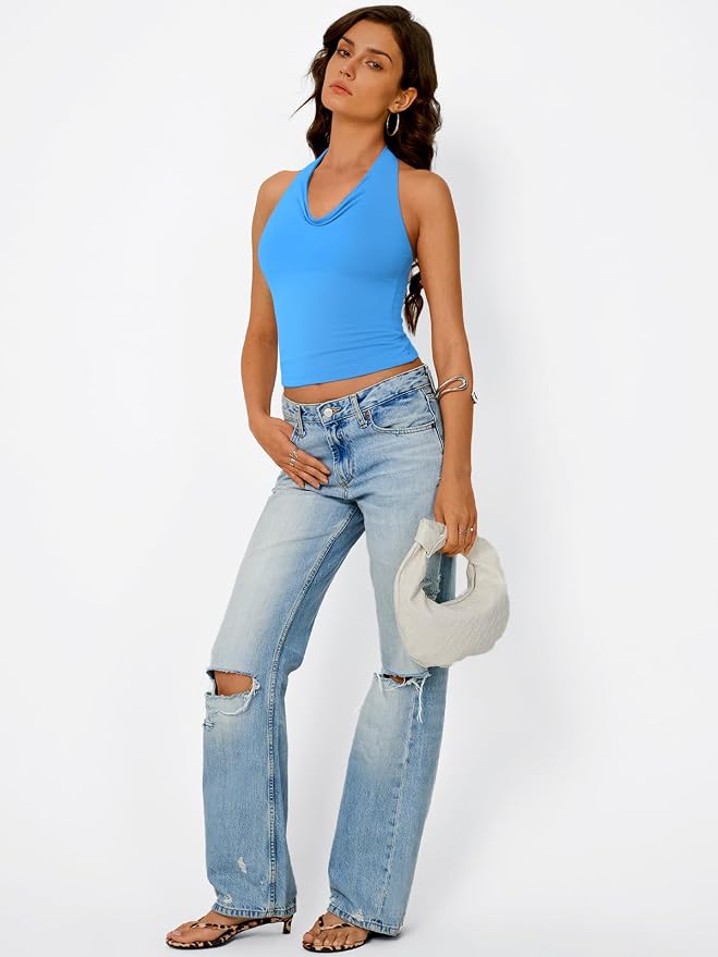 Trendy Queen Halter Tops for Women Going Out Summer Top | Cowl Neck Shirts, Sexy Backless, Fashion Y2K Clothes, Perfect for Party, Club, Vacation, Pair with High-waisted Bottoms - Image 5