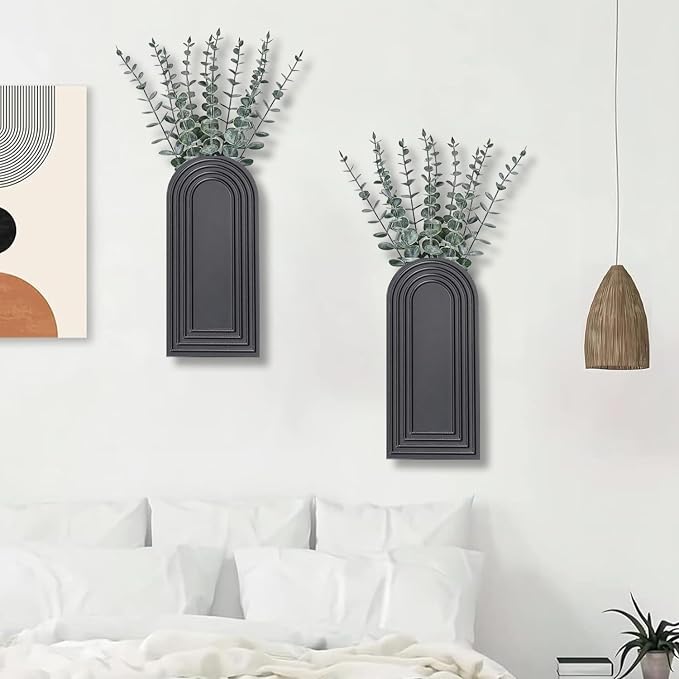 Dnnnii 2 Pack Wooden Wall Vase Set - Black Finish Modern Farmhouse & Boho Wall Decor for Entryway, Hallway, Bathroom, Living Room, Dining Room, Narrow Spaces - Image 5