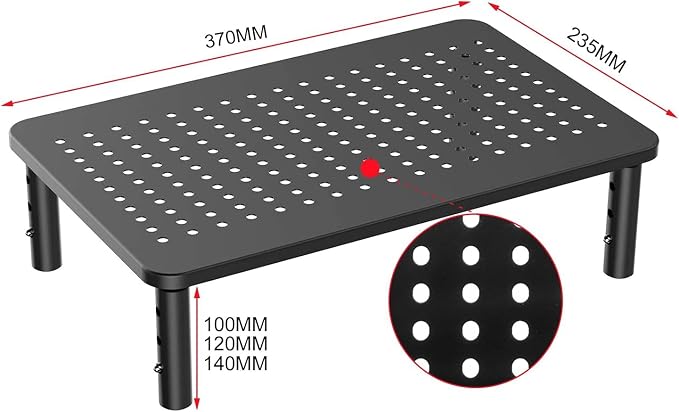 suptek Monitor Stand Riser for Computer,Laptop,Printer, Notebook and All Flat Screen Display with Vented Metal Platform,3 Height Adjustable Laptop Riser,2 Pack,Black(MST003-2) - Image 2