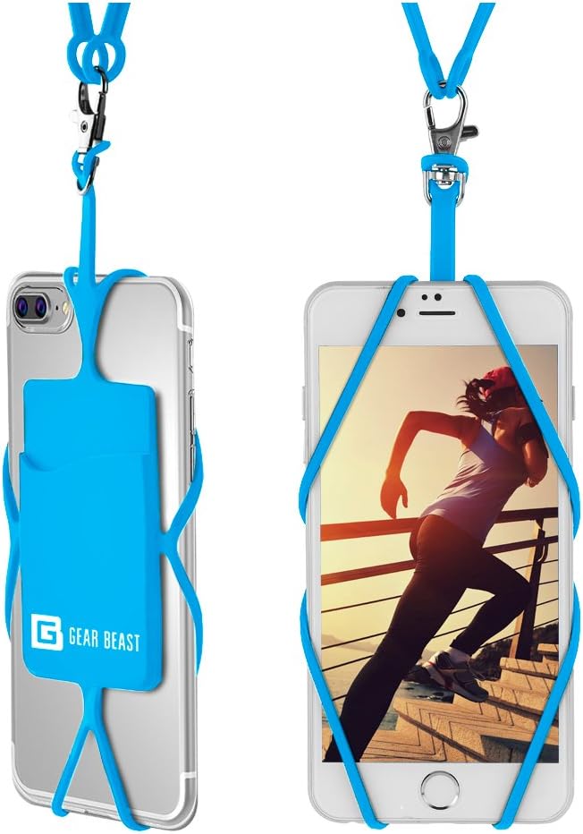 Gear Beast Cell Phone Lanyard - Universal Neck Phone Holder w/Card Pocket and Silicone Neck Strap - Compatible with Most Smartphones, Light Blue by GearBeast