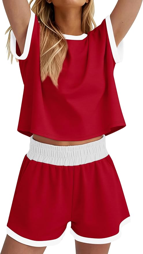 WIHOLL Two Piece Sets for Women Summer Lounge Short Sets Cap Sleeve Crew Neck Sweatsuit with Pocket XS-2XL - Image 4