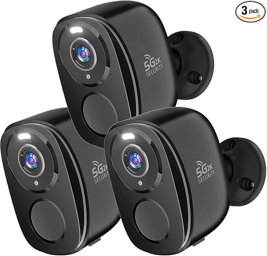 Rraycom 3Pack Security Cameras Wireless Outdoor, 5G/2.4GHz Battery Powered Home Indoor Camera with AI Motion Detection Siren Alarm,2K Color Night Vision, 2-Way Talk, Waterproof, Works/Alexa, Cloud/SD by Rraycom