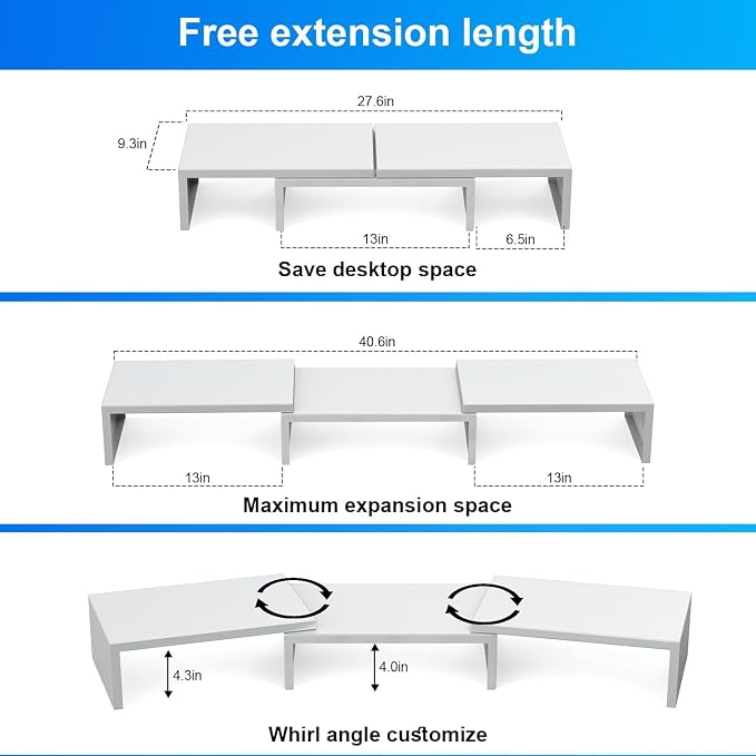 Dual Monitor Stand for Desk, Metal Computer Stand, Desk Shelf Riser,Desktop Organizer for Home and Office Use (White) - Image 4