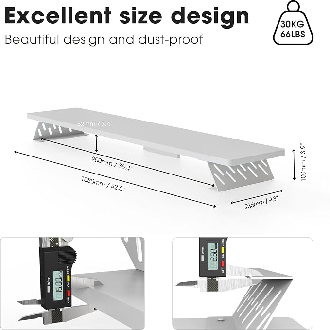 Fenge Dual Monitor Stand Riser, 42.5 Inch Desk Top Shelf for 2 Monitors, Computer Stands for Desk, Wood & Steel Desktop Riser for Laptop, PC, Printer - Image 5