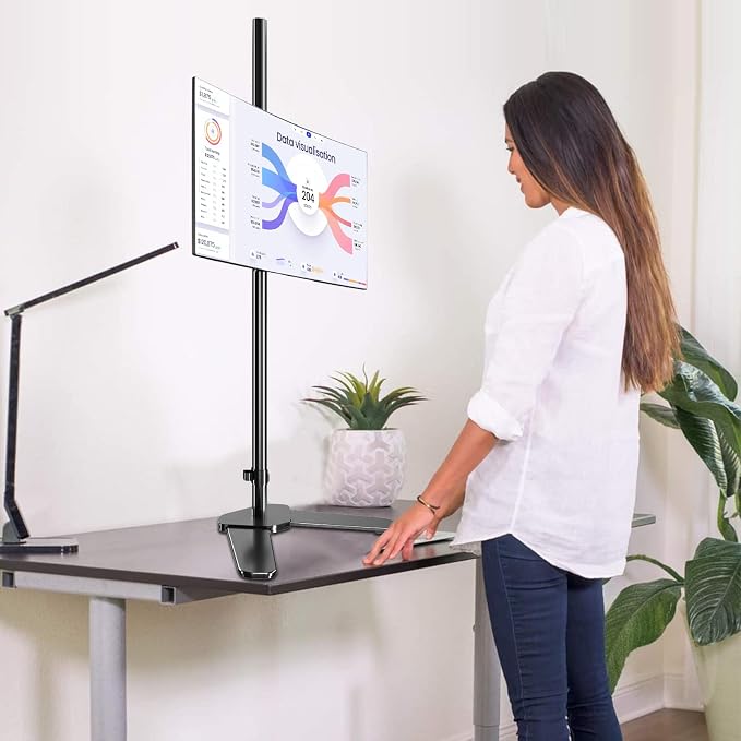 Single Tall Monitor Mount, Extra Long Computer Stand with 47 inch Pole, Floor Computer Stand, Free-Standing Monitor Desk Mount Support 13 to 27 inch Screen,22lbs - Image 2
