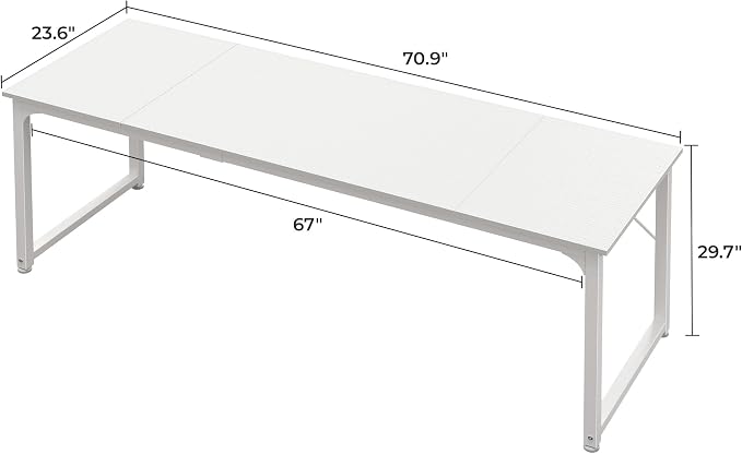 Huuger Computer Desk, 70 Inch Office Desk, Gaming Desk with Storage, Writing Desk Work Desk for Home Office, Study, Long Simple Desk, Large Legroom, Metal Frame, White - Image 3