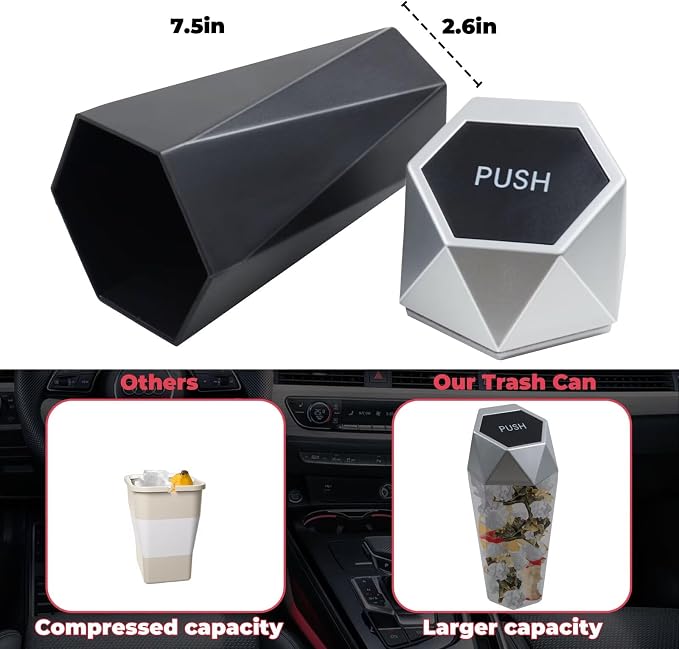 BFXM Car Trash Can, 2 Pack Car Trash Bin with Lid, Car Accessories for Women Interior, Car Garbage Can with Additional 2 ABS Hooks and 60pcs Trash Bags, Suitable for Home, Office, Car Organizer, Black - Image 6