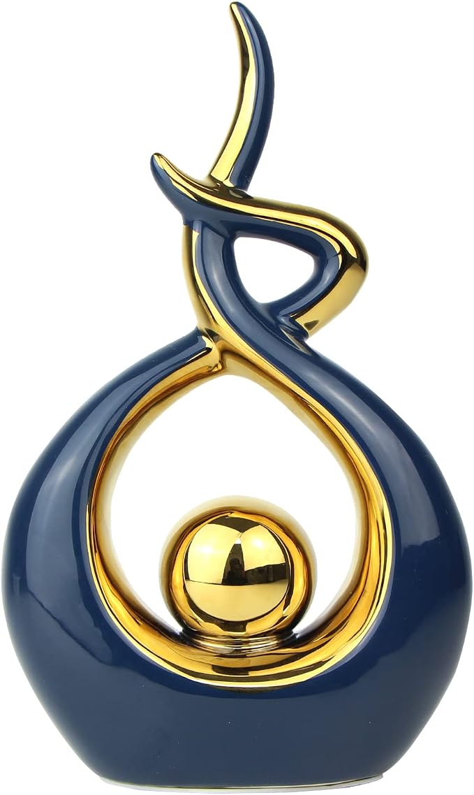 Norrclp Home Decor Modern Abstract Art Ceramic Statue Table Decorations for Dining Room Living Room Office Centerpiece (Blue and Gold, Small), Blue,gold by Unknown