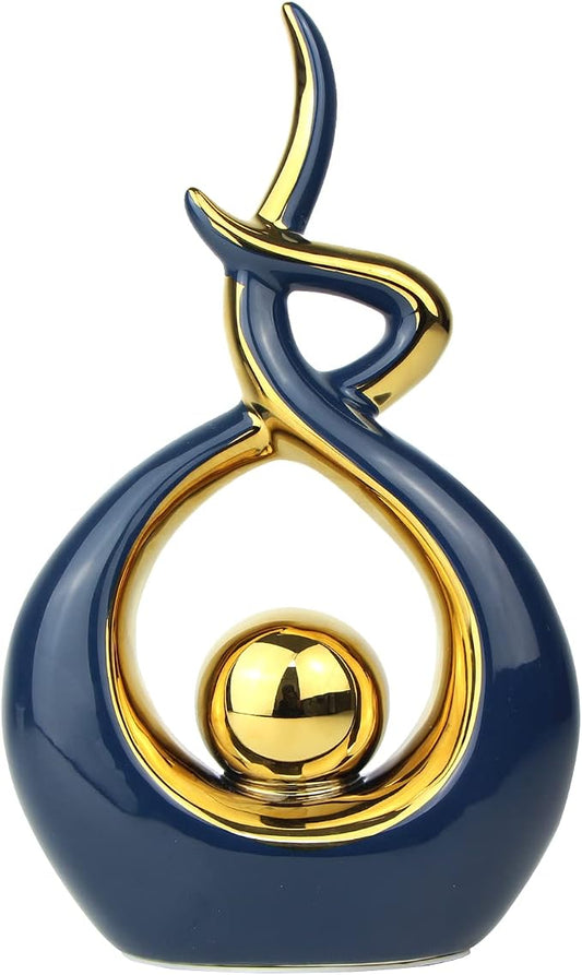Norrclp Home Decor Modern Abstract Art Ceramic Statue Table Decorations for Dining Room Living Room Office Centerpiece (Blue and Gold, Small), Blue,gold by Unknown