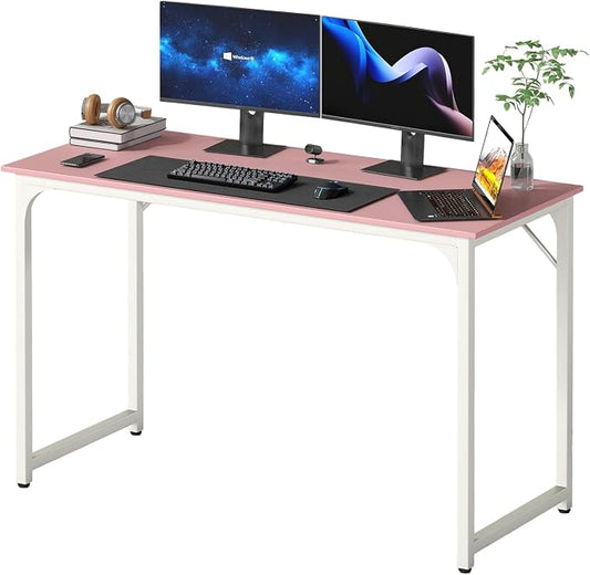PayLessHere | 47 Inch Computer Desk | Pink | Office Desk with Metal Frame, Adjustable Feet | Water-Resistant, Scratchproof Surface | Sturdy Writing Table for Home Office or Study | Pack of 1 by PayLessHere
