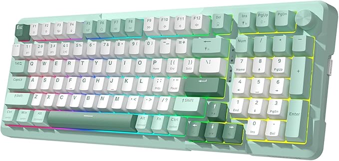 Redragon K742 Bluetooth Wireless Mechanical Gaming Keyboard with Knob | BT5.0/2.4GHz/USB C Creamy Keyboard with Number Pad for PC Computer, RGB Backlits, Hot-Swappable with Linear Switches (Green) by REDRAGON