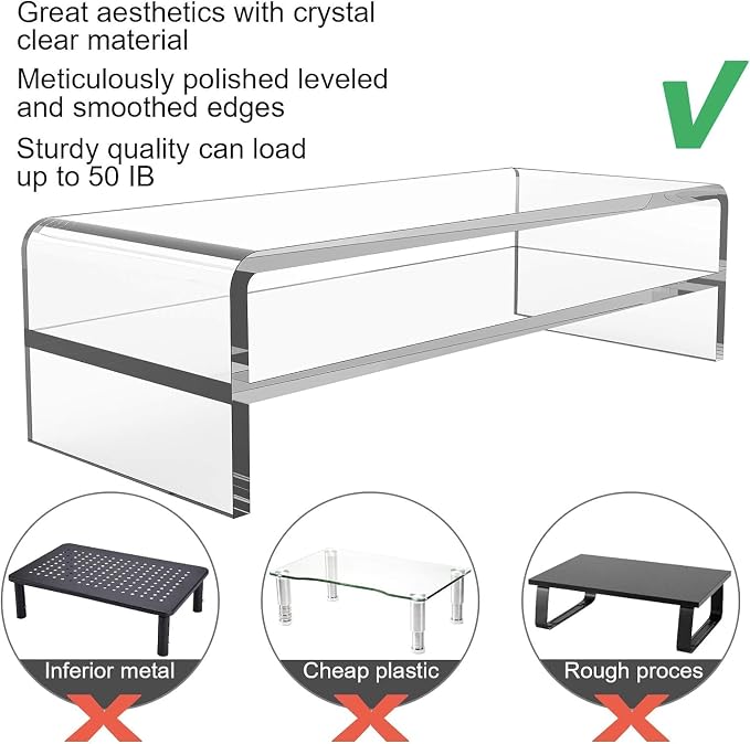 Egchi Acrylic Monitor Stand, 2 Tiers Computer Monitor Riser(20x8x5.5 Inch), Monitor Riser/Computer Stand for Home,Office,Business,PC Desk Stand for Keyboard Storage& Multi-Media Laptop Printer Screen - Image 8