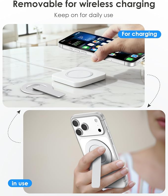 Magnetic Phone Stand for Magsafe, Ultra-Slim Snap-on Phone Holder Kickstand,180° Adjustable Angle Damping Design Cellphone Grip, Silver - Image 7
