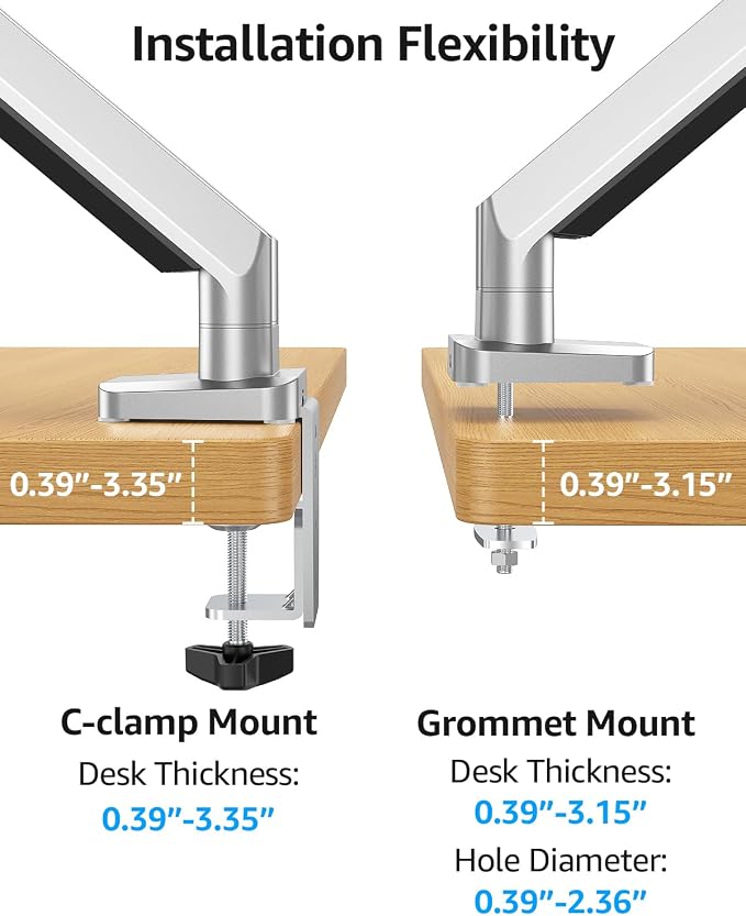 MOUNTUP Dual Monitor Desk Mount, Die-Cast Aluminum Fully Adjustable Double Monitor Arm, Computer Monitor Stand Fits 2 Screen 17 to 32 inch - Each Arm Holds 4.4-19.8LBS - Image 6