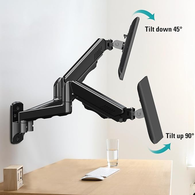 Dual Monitor Wall Mount for 13 to 32 Inch Computer Screens, Monitor Mounts for 2 Monitors Holds Up to 19.8lbs Each,Full Motion Gas Spring Monitor Arm with VESA 75x75/100x100 - Image 2