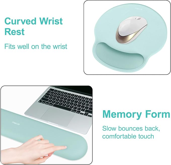 MOSISO Wrist Rest Support for Mouse Pad&Keyboard Set, Aquamarine | Circle Curved Ergonomic Mousepad Non-Slip Base Home/Office Pain Relief&Easy Typing Pad with Soft Cloth&Silicone Lining - Image 4