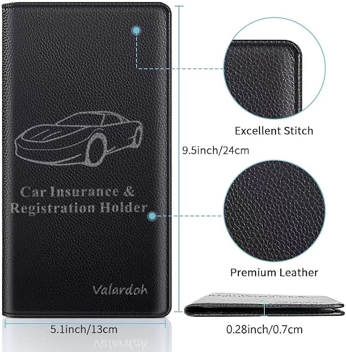 Valardoh Premium Car Registration and Insurance Card Holder, Car Document Holder for Cards, Driver License & other Essential Documents (Black) - Image 5