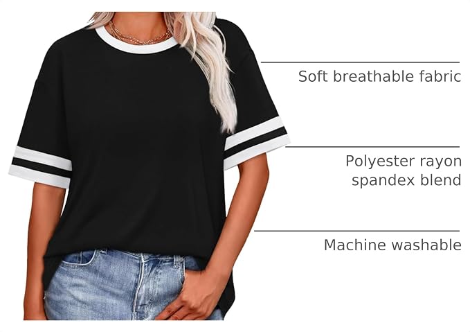WIHOLL Womens T Shirts Loose Fit Short Sleeve Tees Crew Neck Color Block Summer Tops 2026 Fashion - Image 4