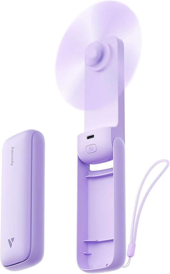 Aecooly Slim Portable Fan 2 Pack, Thin Handheld Fan, USB Rechargeable Mini Personal [24H Max Cooling Time], Battery Powered Small Foldable Pocket for Travel, Summer, Gifts for Women, Girls -Purple by Aecooly