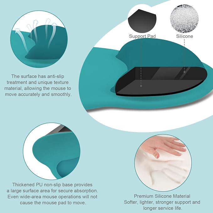 MOSISO Wrist Rest Support for Mouse Pad&Keyboard Set, Teal Green | Circle Curved Ergonomic Mousepad Non-Slip Base Home/Office Pain Relief&Easy Typing Pad with Soft Cloth&Silicone Lining - Image 2