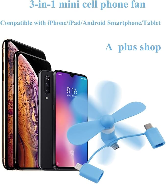 A plus Mini Cell Phone Fan 3-in-1 Mobile Phone Fans Compatible with iPhone/iPad/Android Smartphone/Tablet Fit for Micro USB/Type C/Lightning Port Fan Colorful and Powerful Fans(6-Pack) - Image 4