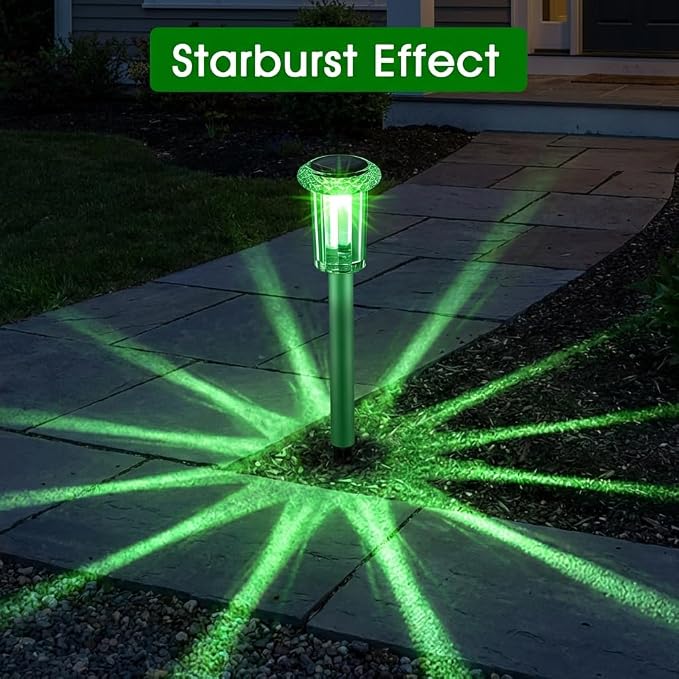 Eyrosa Solar Outdoor Lights, 10 Pack Solar Pathway Lights Outdoor Waterproof, Stainless Steel Stake Lighting for Garden Yard Path Walkway Driveway Patio Lawn Outside Décor,Green - Image 2