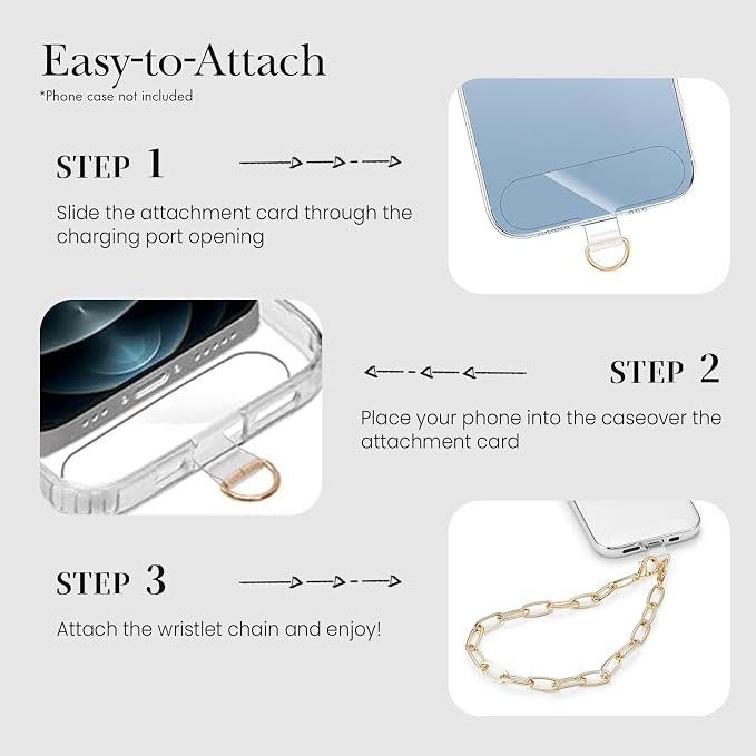 3 pcs Phone Charm with Gold Metal Chain Detachable Lanyard Hand Wrist Smartphone Strap Finger Grip Strap with 4 Patches Tether CellPhone Stand Holder Universal for iPhone 17 16 Pro Max Charms - Image 5