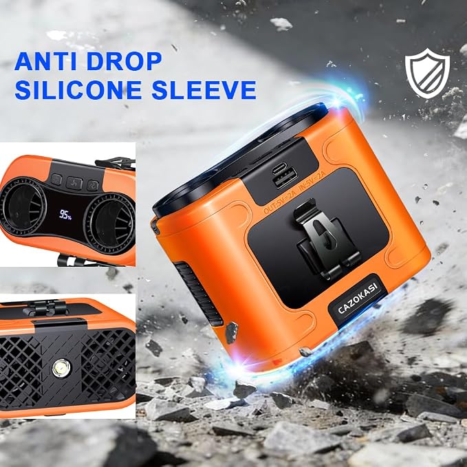CAZOKASI 2026 Upgrade 20000mAh Waist Clip Fan Wearable Fan Portable Personal Body Fan Powerful Upto 36H Cooling and Heatstroke Prevention Fan(20000mAh/Orange) - Image 3