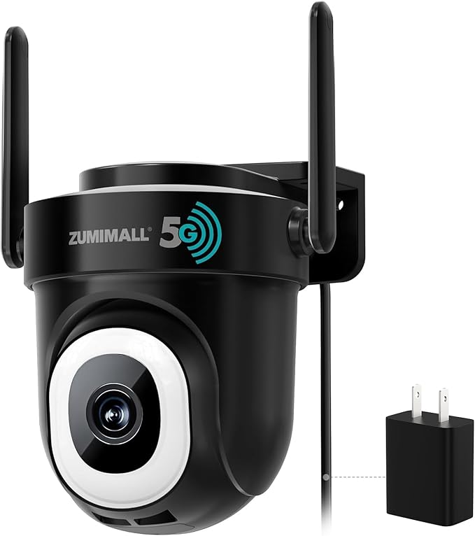 ZUMIMALL 2.5K Wired cameras for home security, 2.4G/5G WiFi Outdoor Security Camera, 5MP, 24/7 Recording, AI Motion Detection, Cloud & SD Card Storage, 2-Way Audio, 360° PTZ Auto Tracking, IP66, Black by ZUMIMALL