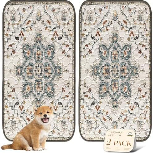 nunubaby Washable Pee Pads for Dogs, Stylish, Non-Slip and Leak-Proof Pee Pads. Reusable Potty Pads for Dogs for Crates and Floors.(Beige/Floral, 24" x48" ) by Nunubaby
