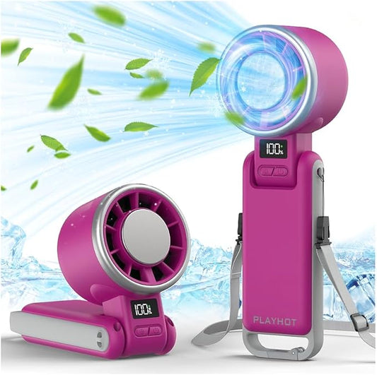 PlayHot Portable Handheld Turbo Fan with Ice Cooling, Rechargeable Personal Fan, Up tp 12Hrs Cooling, 5 Speed 25550RPM Powerful Portable Fan for Travel, Outdoor, Camping, Hiking (Magenta) by PlayHot-CoolSummer