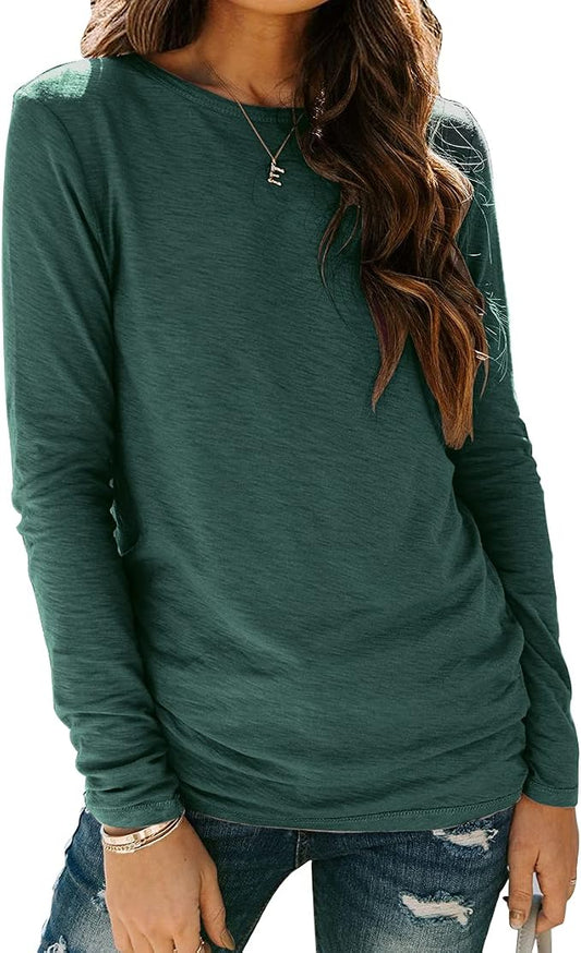 Sherosa Womens T Shirts Long Sleeve Crew Neck Shirts Basic Tee Tops Blouse by Sherosa