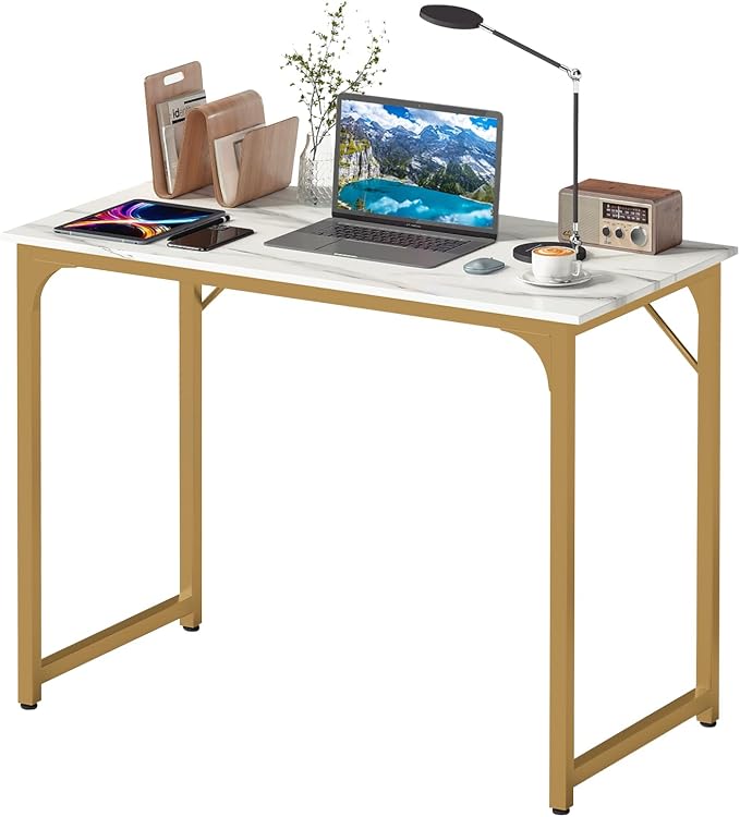 BestOffice Computer Desk,Home Office Desk, Modern Simple Style for Home Office Study Writing (Gold, 39 Inch) by BestOffice