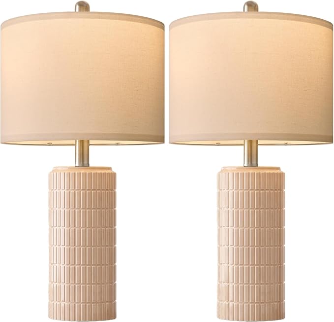 PoKat 23" Pink Ceramic Table Lamps Set of 2, Modern Bedroom Lamps for Girls Room, Bedside Lamps for Night Stands, Cute Lamps for Living Room Decor, Nightstands Desk Lamp, Pink - Image 8