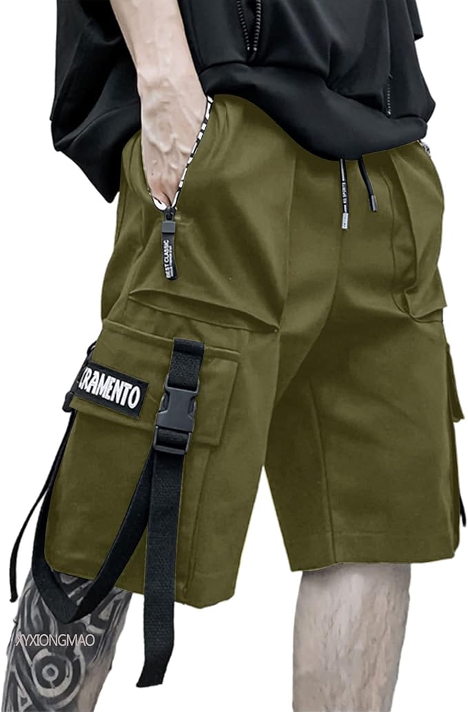 XYXIONGMAO Men's Joggers Techwear Black Hip Hop Cargo Shorts Streetwear Sweatpants Cargo Pants for Men by XYXIONGMAO