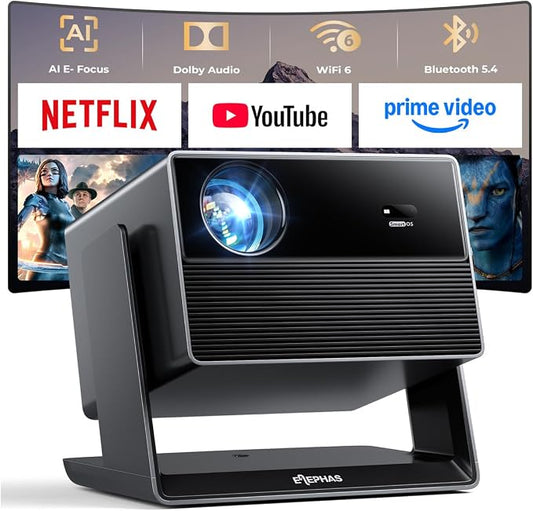 ELEPHAS Smart 4K Projector with WiFi and Bluetooth - Compatible with Netflix/Prime Video/YouTube, 270° Rotatable, AI Auto Focus & Keystone, Portable Home Theater Movie Projector for Indoor Outdoor by ELEPHAS
