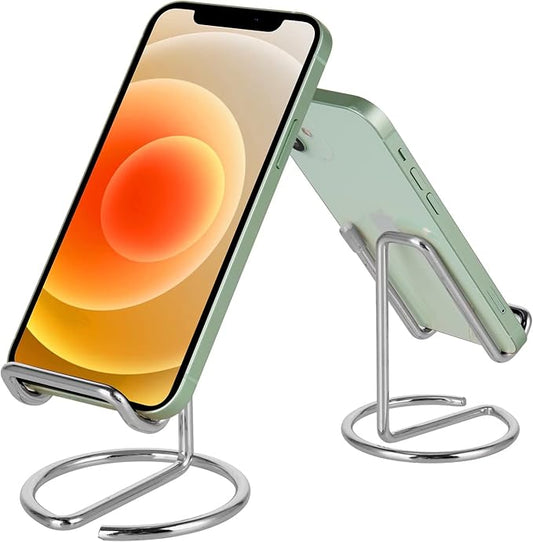 ROPOSY Cell Phone Stand for Desk, Cute Metal Silver Cell Phone Stand Holder Desk Accessories, Compatible with All Mobile Phones, iPhone, iPad by ROPOSY
