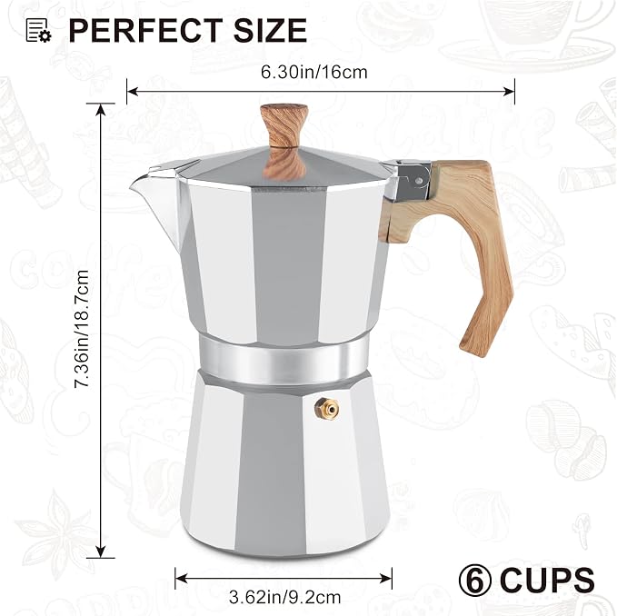 wedrink Stovetop Espresso Maker Aluminum Moka Pot 6 Cups Cuban Coffee Maker Stovetop Coffee Maker Moka Italian Espresso - Image 2