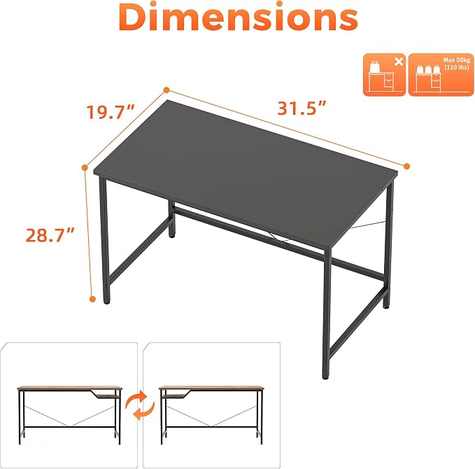 Mericonia 32x20 Inch Computer Desk, 0.6" Thick Small Office Table | Modern Simple Style, Small Study & Writing Table for Home Bedroom Work, Black - Image 2