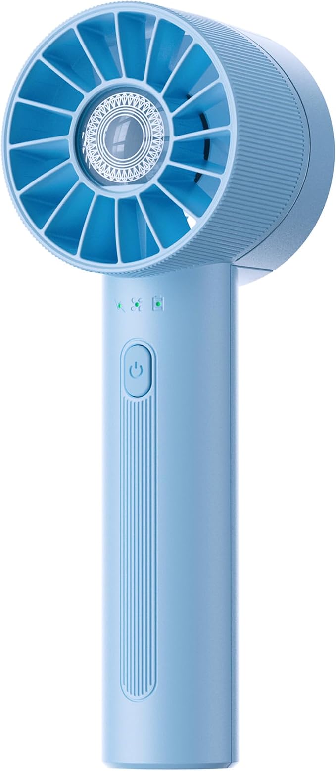Portable Mini Handheld Turbo 4 Speed High Velocity Personal Fan, Max 16H Cooling Time, Rechargeable Purse Fan, Travel Essentials Must Haves for Vacation/Beach/Trip, Light Blue by Coolwill